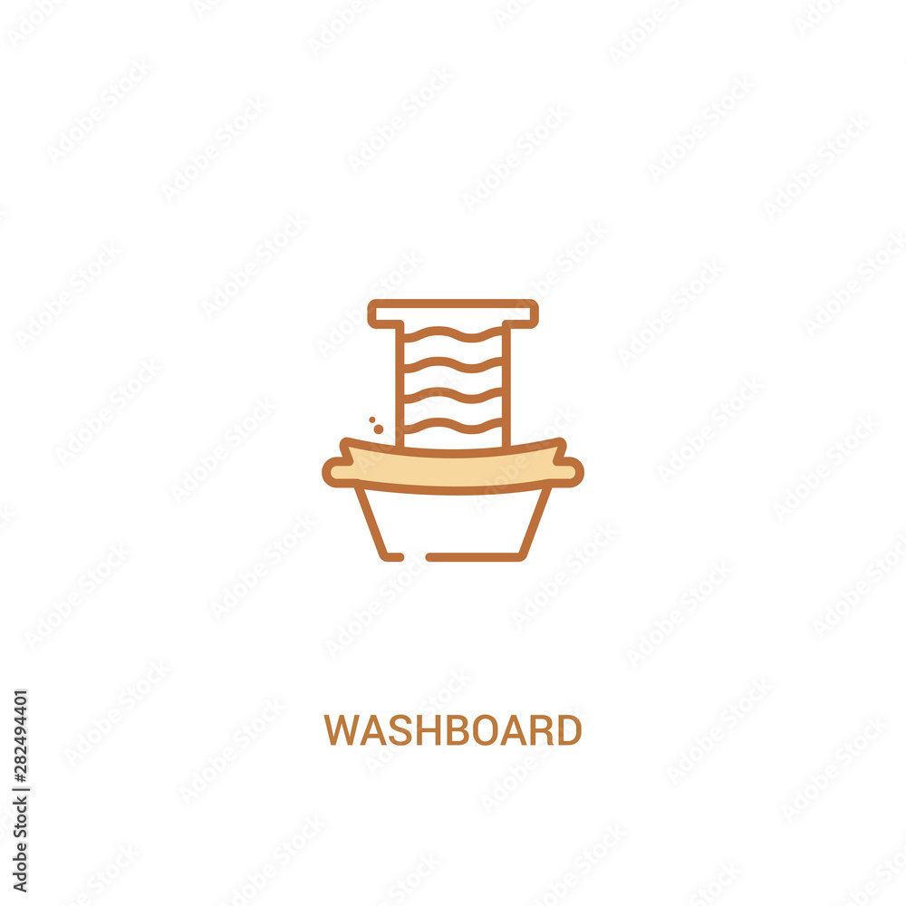 Poster washboard concept 2 colored icon. simple line element illustration. outline brown washboard symbol. 