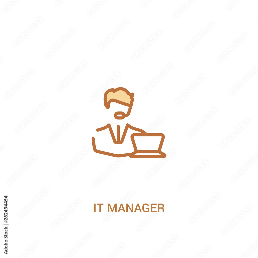 Poster it manager concept 2 colored icon. simple line element illustration. outline brown it manager symbol