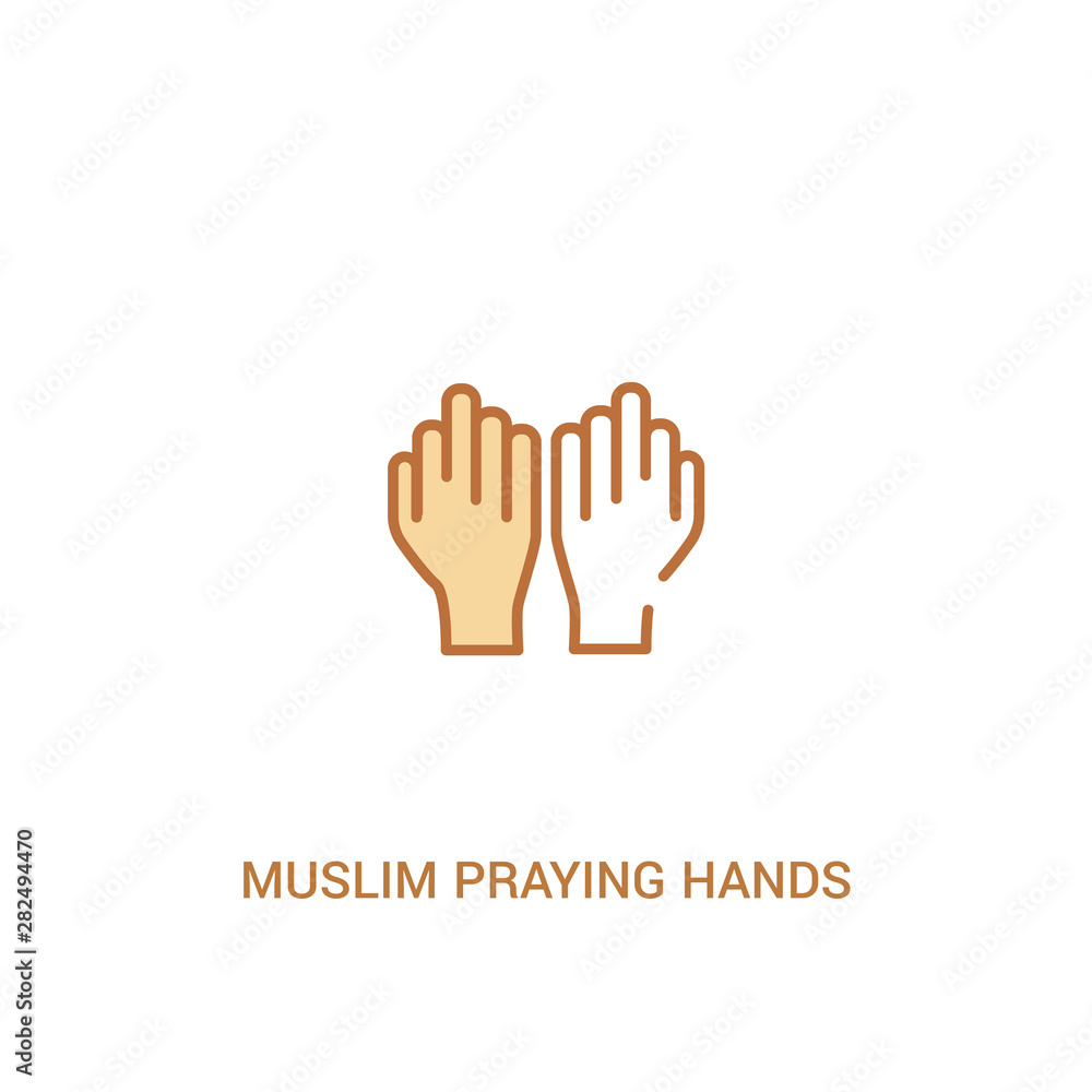 Poster muslim praying hands concept 2 colored icon. simple line element illustration. outline brown muslim 