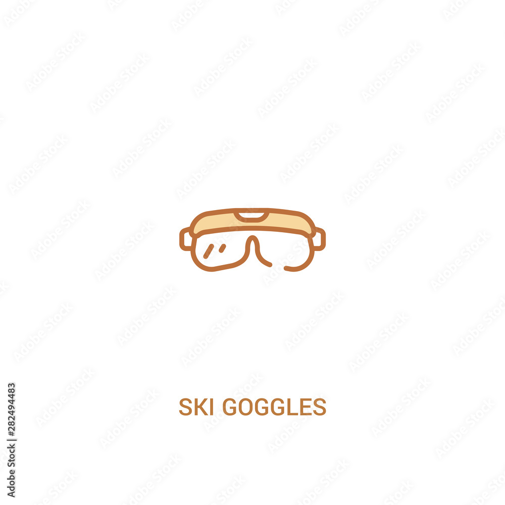 Poster ski goggles concept 2 colored icon. simple line element illustration. outline brown ski goggles symb