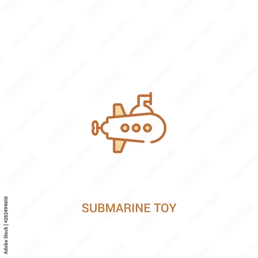 Poster submarine toy concept 2 colored icon. simple line element illustration. outline brown submarine toy 