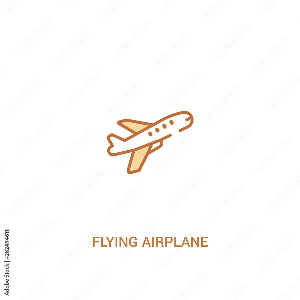 Poster flying airplane concept 2 colored icon. simple line element illustration. outline brown flying airpl
