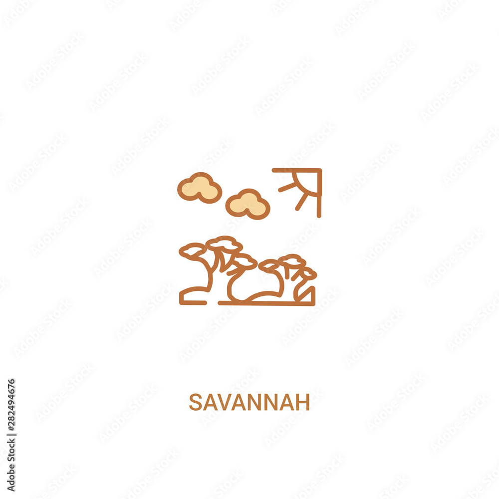 Poster savannah concept 2 colored icon. simple line element illustration. outline brown savannah symbol. ca