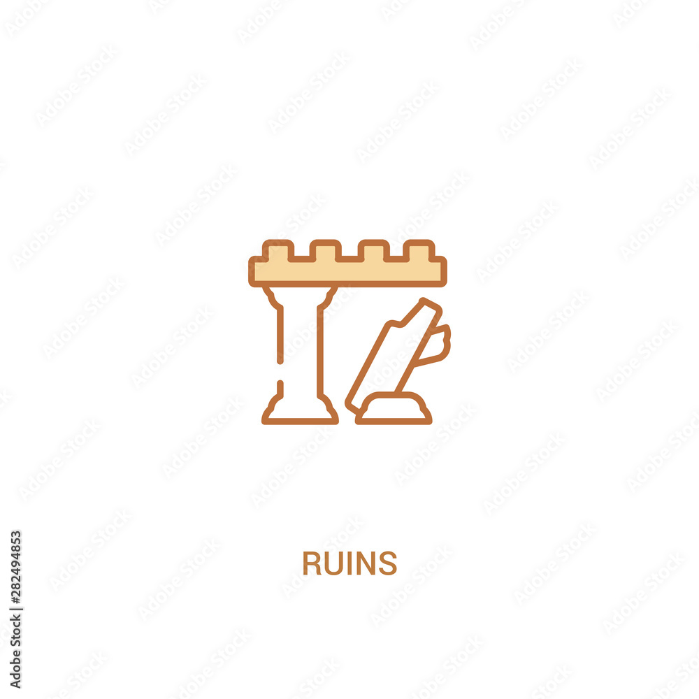 Poster ruins concept 2 colored icon. simple line element illustration. outline brown ruins symbol. can be u