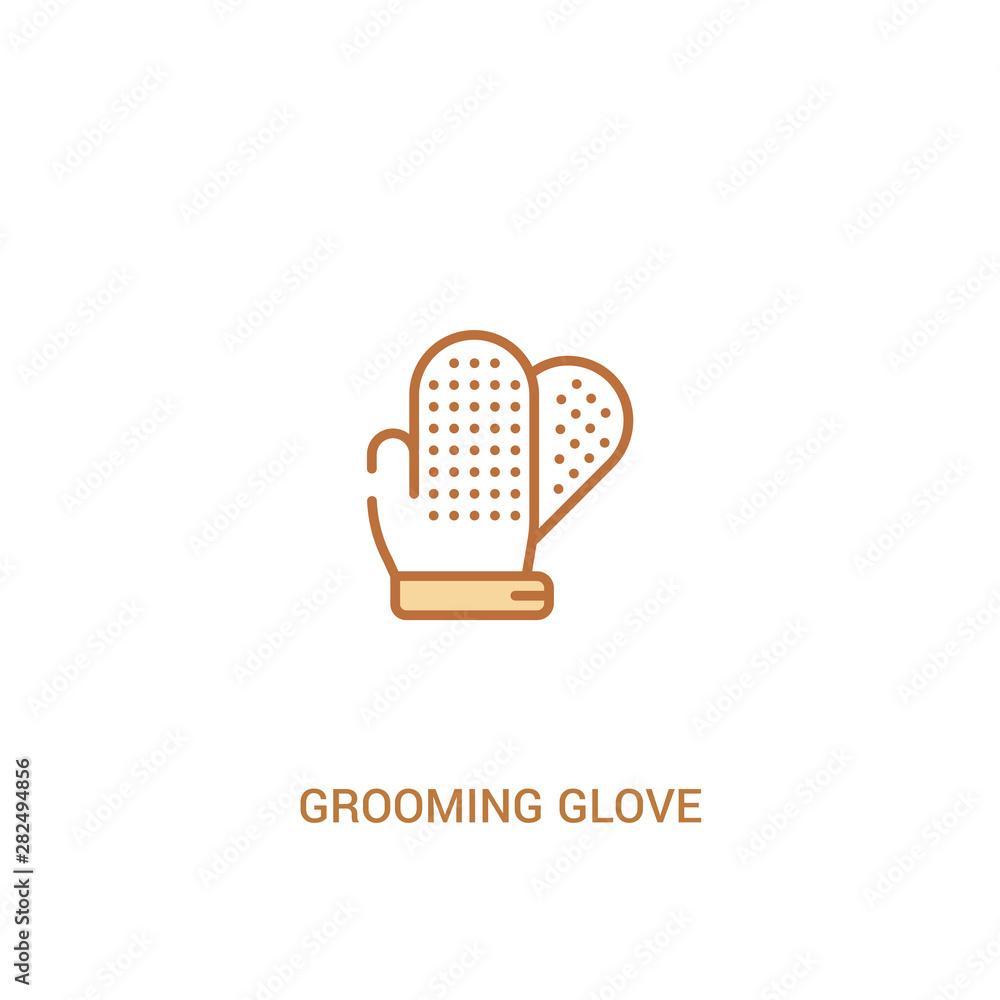 Poster grooming glove concept 2 colored icon. simple line element illustration. outline brown grooming glov