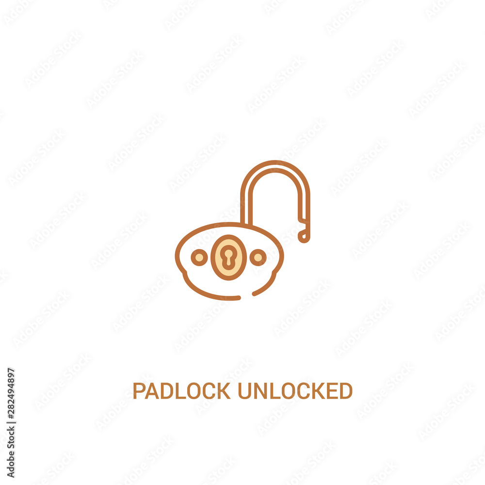 Poster padlock unlocked concept 2 colored icon. simple line element illustration. outline brown padlock unl