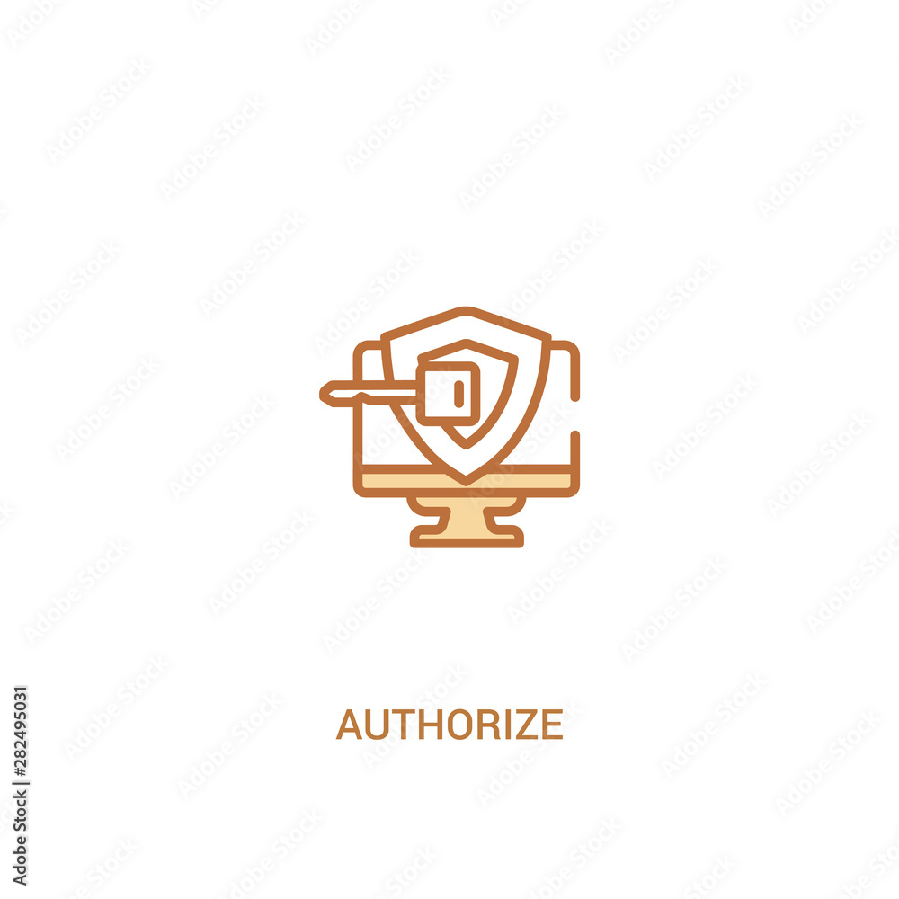 Poster authorize concept 2 colored icon. simple line element illustration. outline brown authorize symbol. 