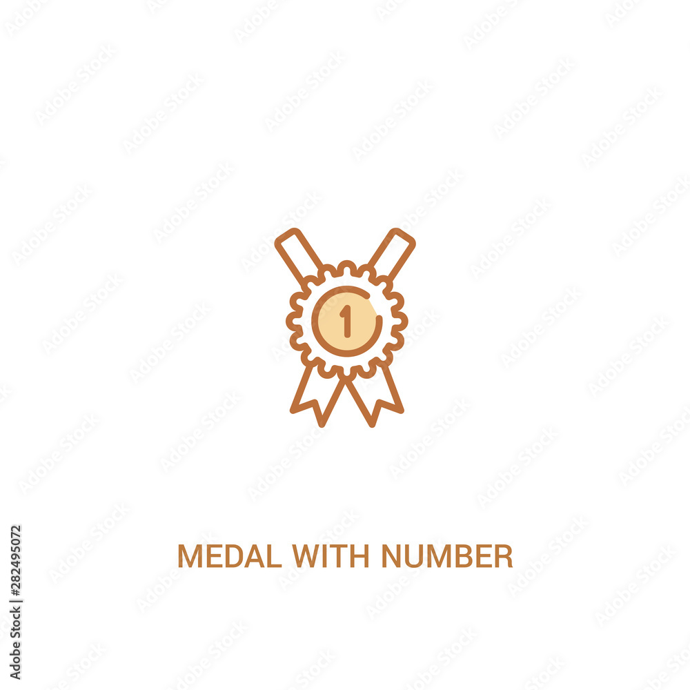 Poster medal with number 1 concept 2 colored icon. simple line element illustration. outline brown medal wi