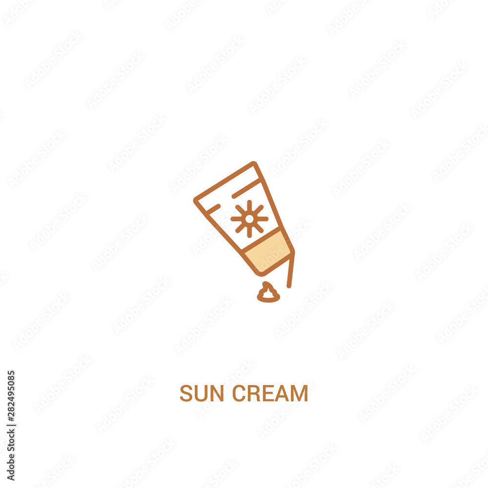 Poster sun cream concept 2 colored icon. simple line element illustration. outline brown sun cream symbol. 