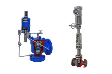 two modern shut-off valve with automatic and manual control close-up