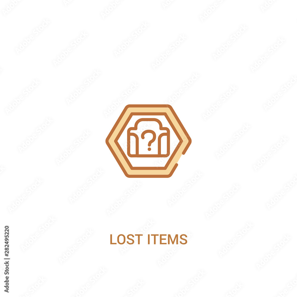 Poster lost items concept 2 colored icon. simple line element illustration. outline brown lost items symbol