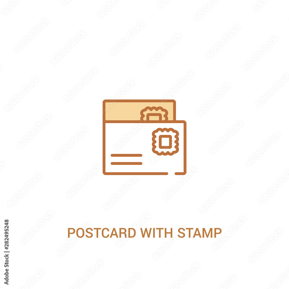 Poster postcard with stamp concept 2 colored icon. simple line element illustration. outline brown postcard