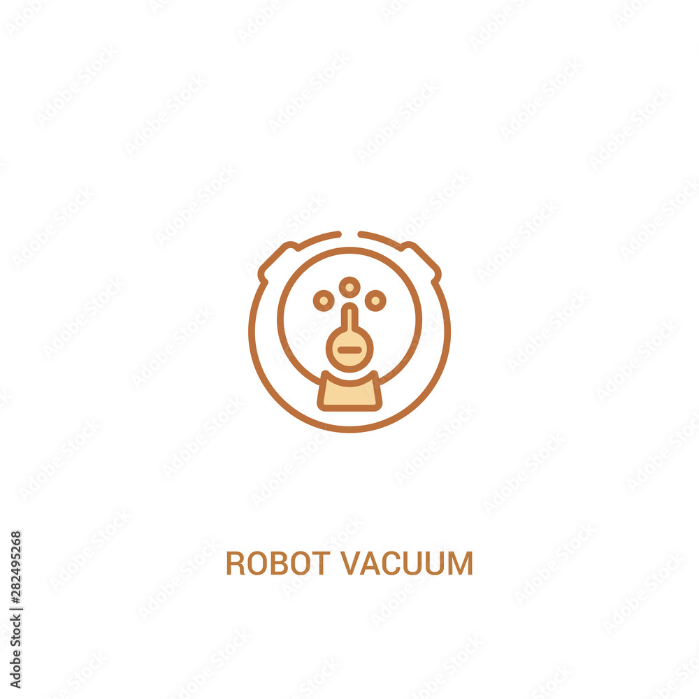 Poster robot vacuum concept 2 colored icon. simple line element illustration. outline brown robot vacuum sy