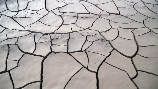 Panning view of cracking mud after a flood in Utah during the summer.