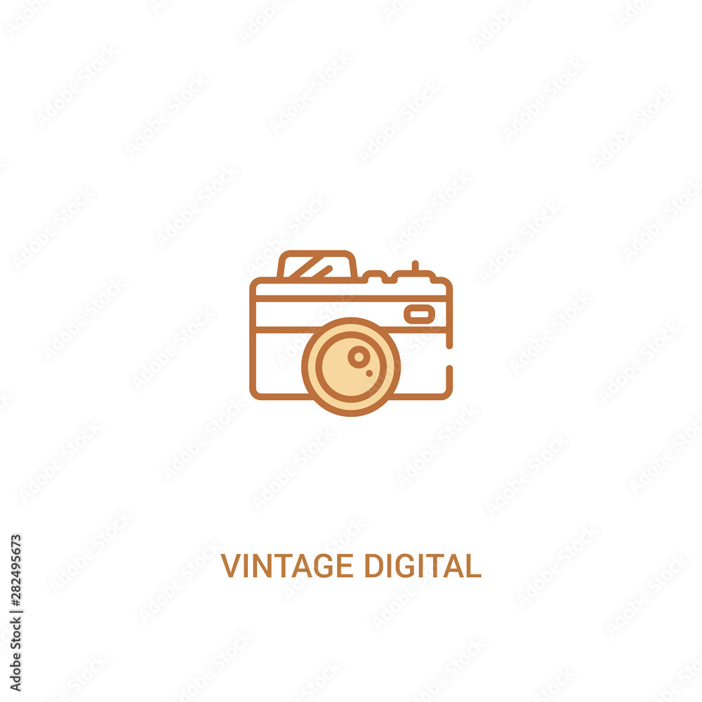 Poster vintage digital camera concept 2 colored icon. simple line element illustration. outline brown vinta