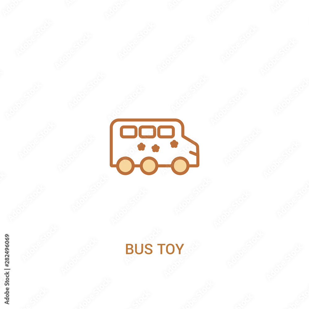 Poster bus toy concept 2 colored icon. simple line element illustration. outline brown bus toy symbol. can 