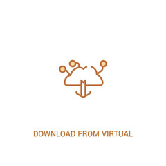 download from virtual cloud concept 2 colored icon. simple line element illustration. outline brown download from virtual cloud symbol. can be used for web and mobile ui/ux.
