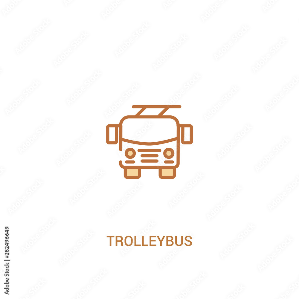 Poster trolleybus concept 2 colored icon. simple line element illustration. outline brown trolleybus symbol