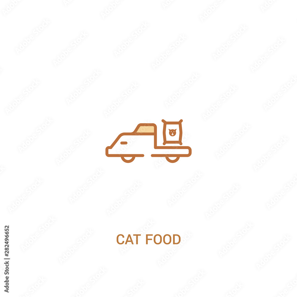 Poster cat food concept 2 colored icon. simple line element illustration. outline brown cat food symbol. ca