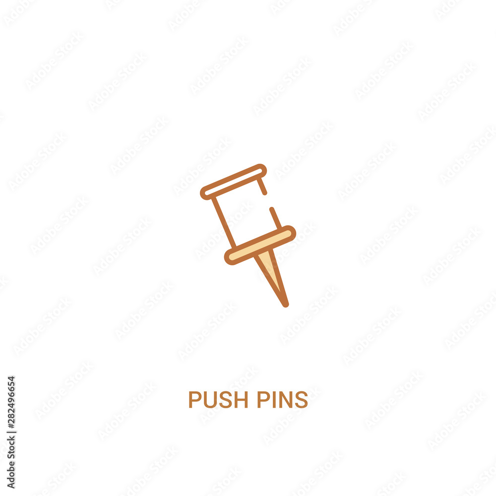 Poster push pins concept 2 colored icon. simple line element illustration. outline brown push pins symbol. 