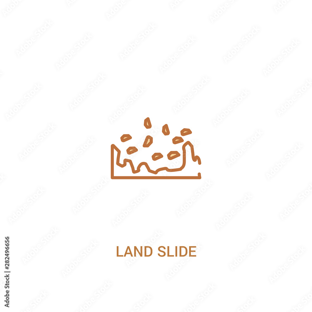 Poster land slide concept 2 colored icon. simple line element illustration. outline brown land slide symbol