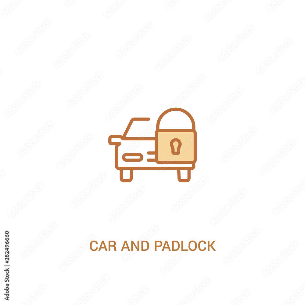 Aufkleber car and padlock concept 2 colored icon. simple line element illustration. outline brown car and padl