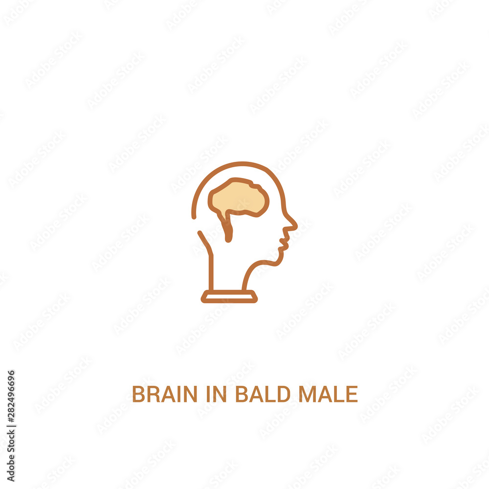 Poster brain in bald male head concept 2 colored icon. simple line element illustration. outline brown brai
