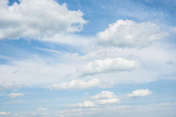 Blue sky with white clouds, sky background, texture.