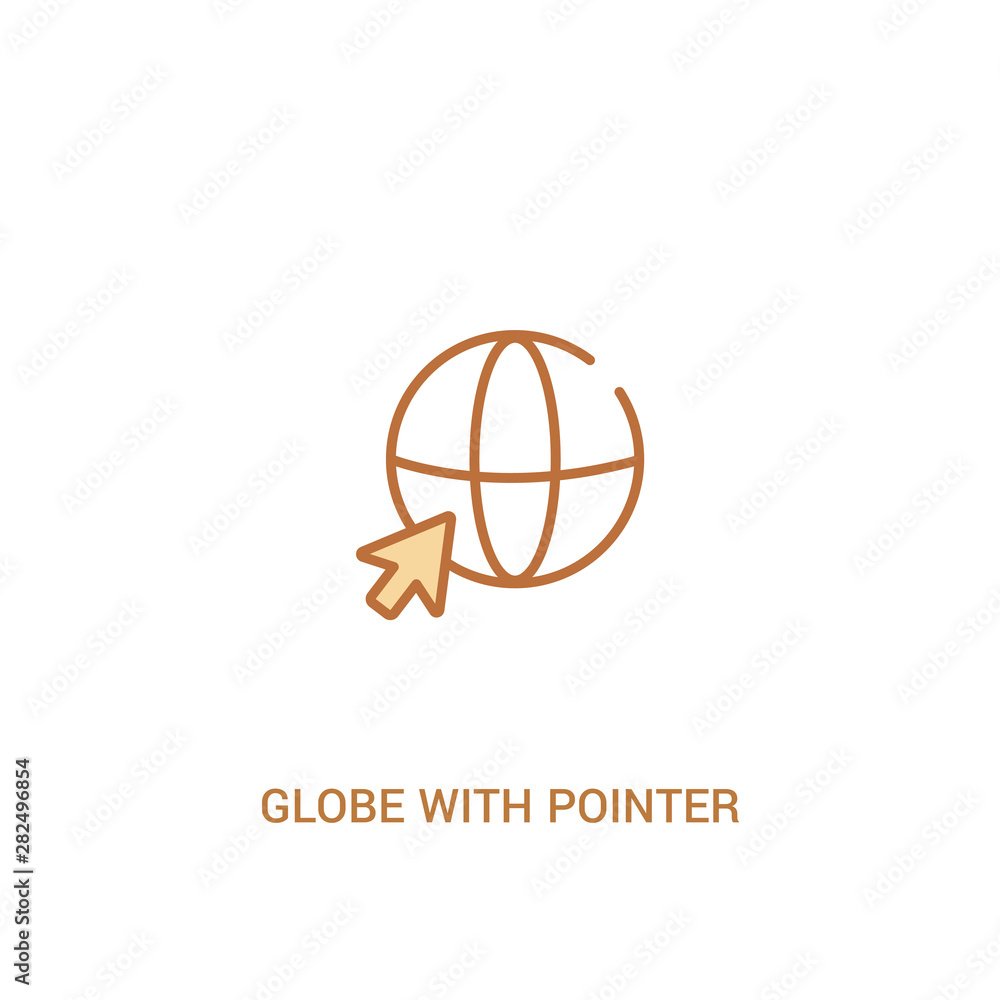 Poster globe with pointer concept 2 colored icon. simple line element illustration. outline brown globe wit