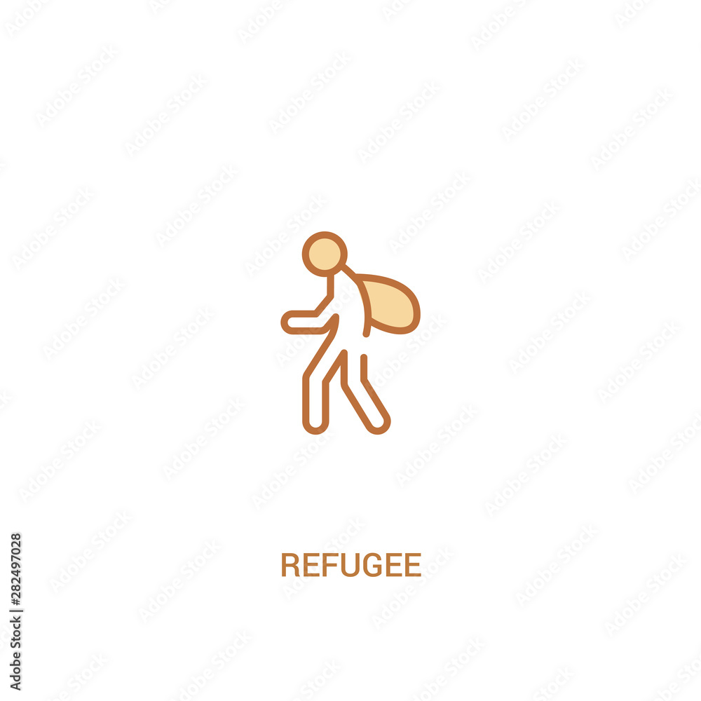 Poster refugee concept 2 colored icon. simple line element illustration. outline brown refugee symbol. can 