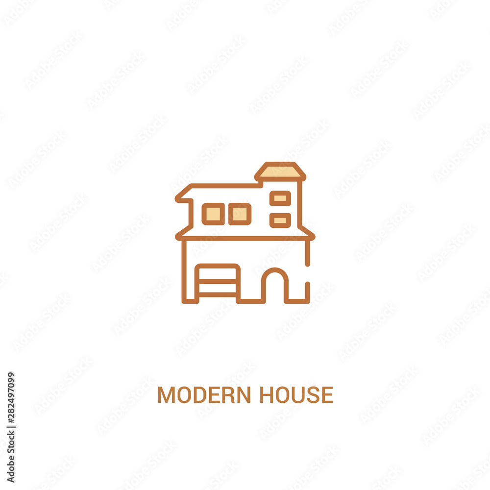 Poster modern house concept 2 colored icon. simple line element illustration. outline brown modern house sy
