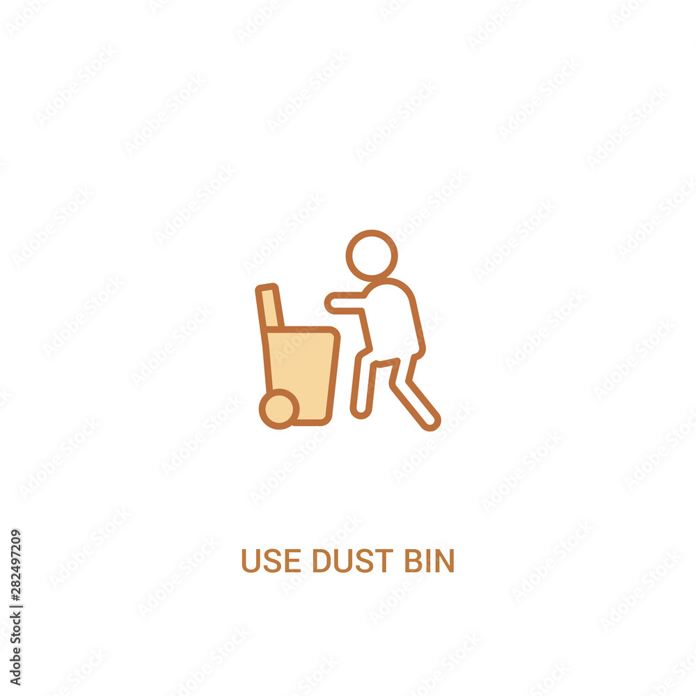Poster use dust bin concept 2 colored icon. simple line element illustration. outline brown use dust bin sy