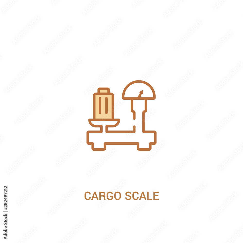 Poster cargo scale concept 2 colored icon. simple line element illustration. outline brown cargo scale symb