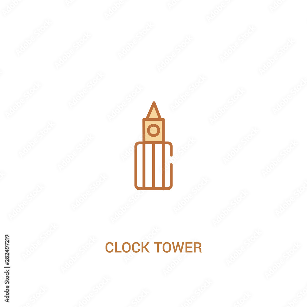 Poster clock tower concept 2 colored icon. simple line element illustration. outline brown clock tower symb
