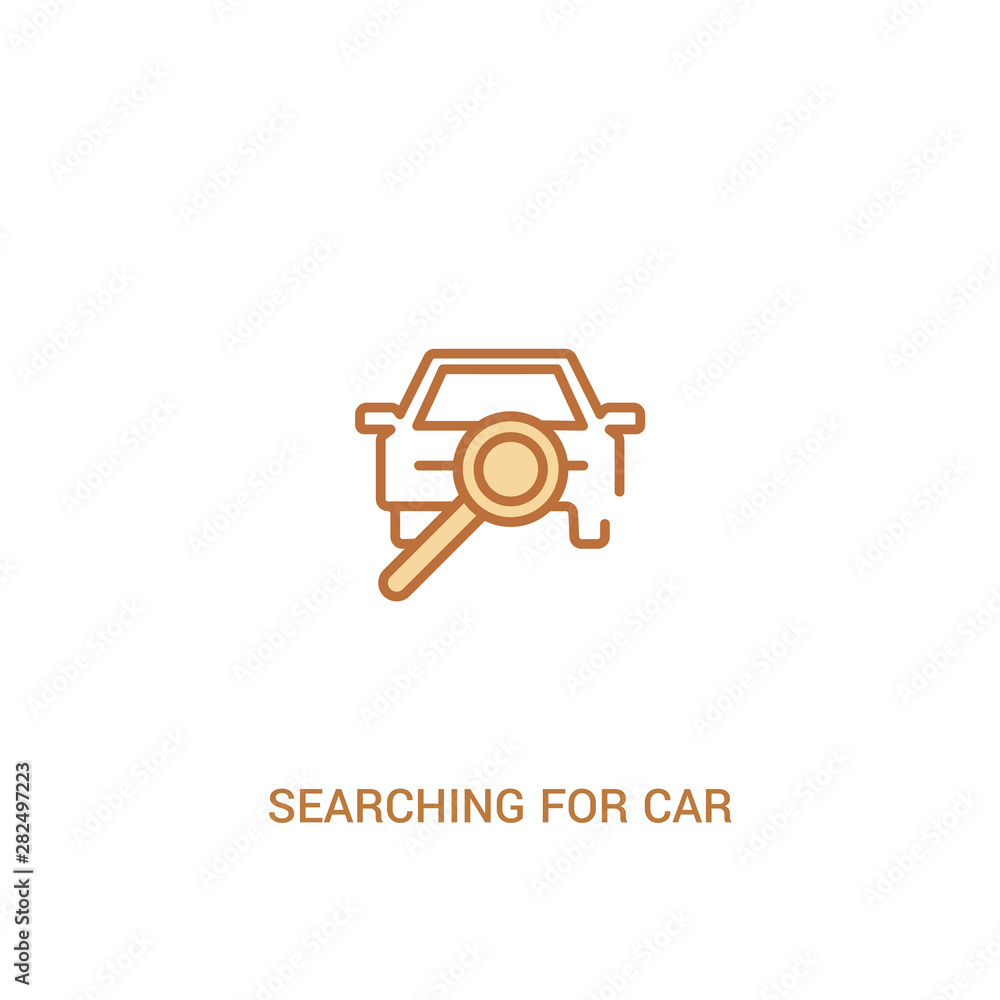 Poster searching for car concept 2 colored icon. simple line element illustration. outline brown searching 