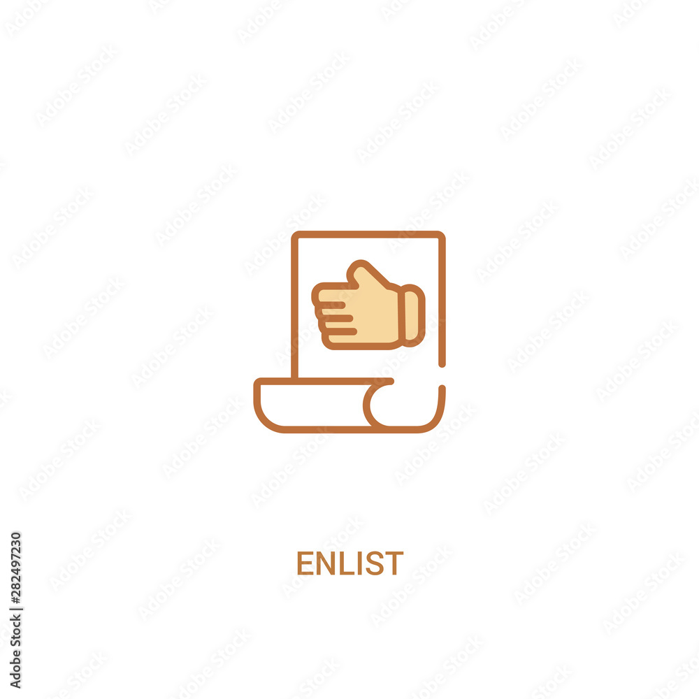 Poster enlist concept 2 colored icon. simple line element illustration. outline brown enlist symbol. can be