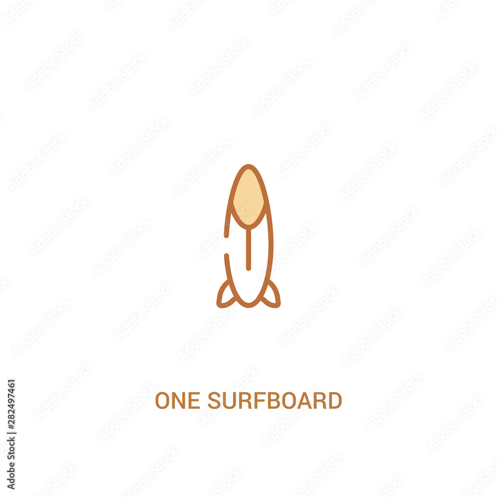 Poster one surfboard concept 2 colored icon. simple line element illustration. outline brown one surfboard 