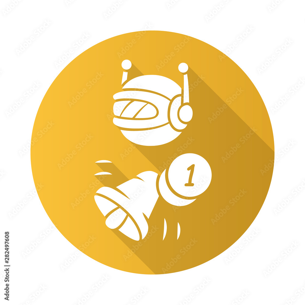 Sticker Proactive bot flat design long shadow glyph icon. Sending messages, incoming notifications. Text alert. Reminder, alarm. Artificial intelligence. Vector silhouette illustration