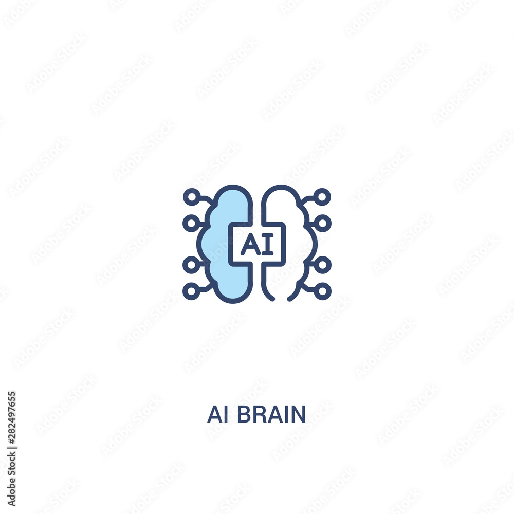 Poster ai brain concept 2 colored icon. simple line element illustration. outline blue ai brain symbol. can