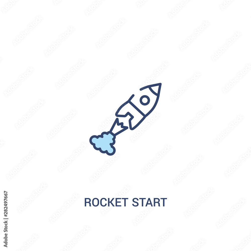 Poster rocket start concept 2 colored icon. simple line element illustration. outline blue rocket start sym