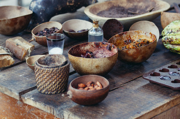 traditional cocoa processing in bowls