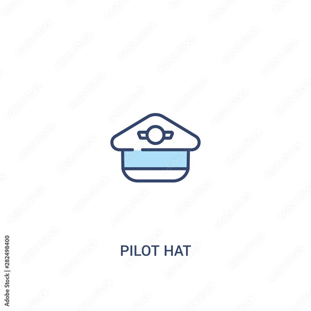 Poster pilot hat concept 2 colored icon. simple line element illustration. outline blue pilot hat symbol. c