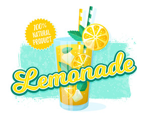 Lemonade - vector illustration. Retro banner. - obrazy, fototapety, plakaty
