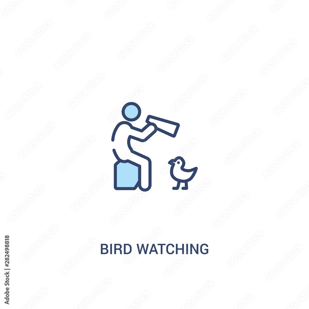 Poster bird watching concept 2 colored icon. simple line element illustration. outline blue bird watching s