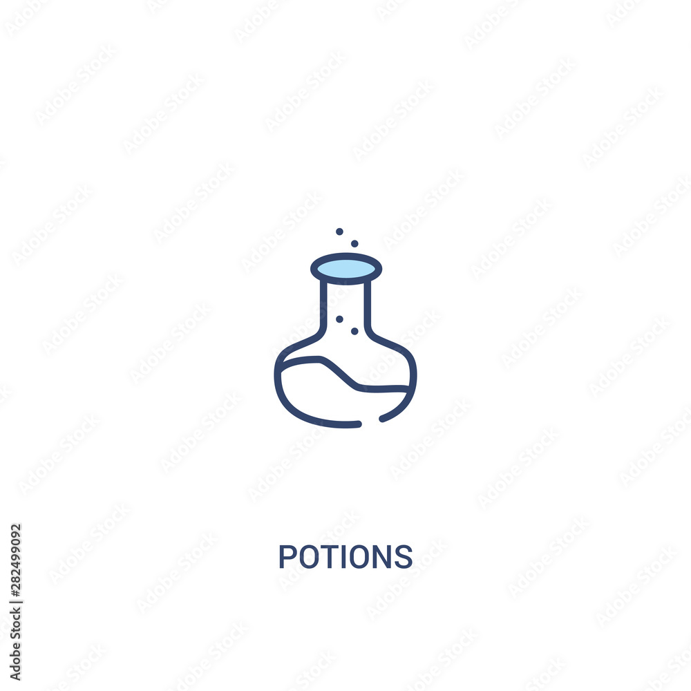 Poster potions concept 2 colored icon. simple line element illustration. outline blue potions symbol. can b