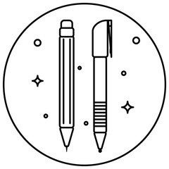 Icon stationery. Pen and pencil inside the circle. Design for websites and various gadgets.