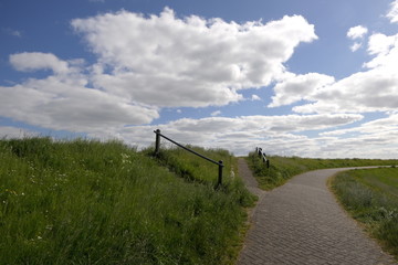 Fototapeta na wymiar Path to the dike of the Wadden Sea on Vlieland
