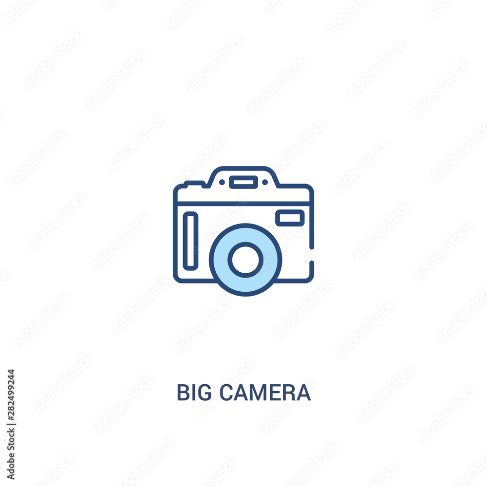 Poster big camera concept 2 colored icon. simple line element illustration. outline blue big camera symbol.