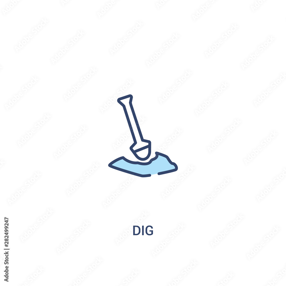 Poster dig concept 2 colored icon. simple line element illustration. outline blue dig symbol. can be used f
