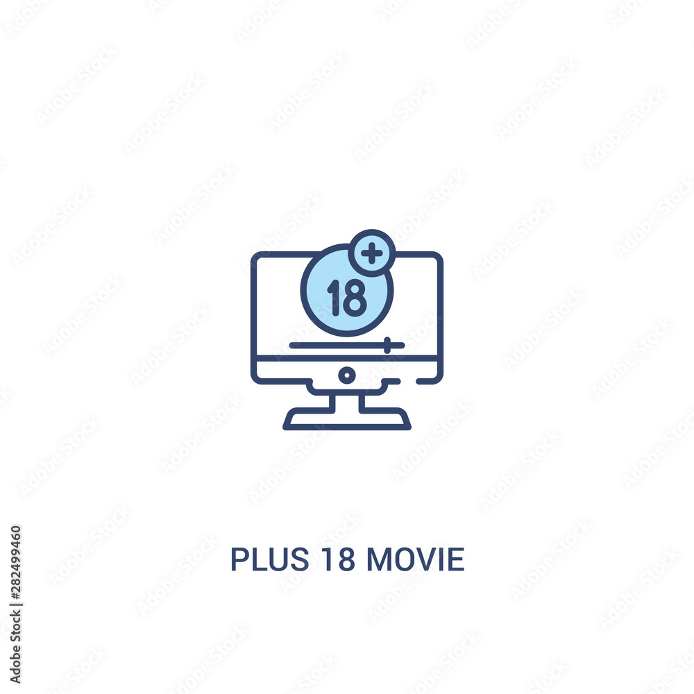 Aufkleber plus 18 movie concept 2 colored icon. simple line element illustration. outline blue plus 18 movie s